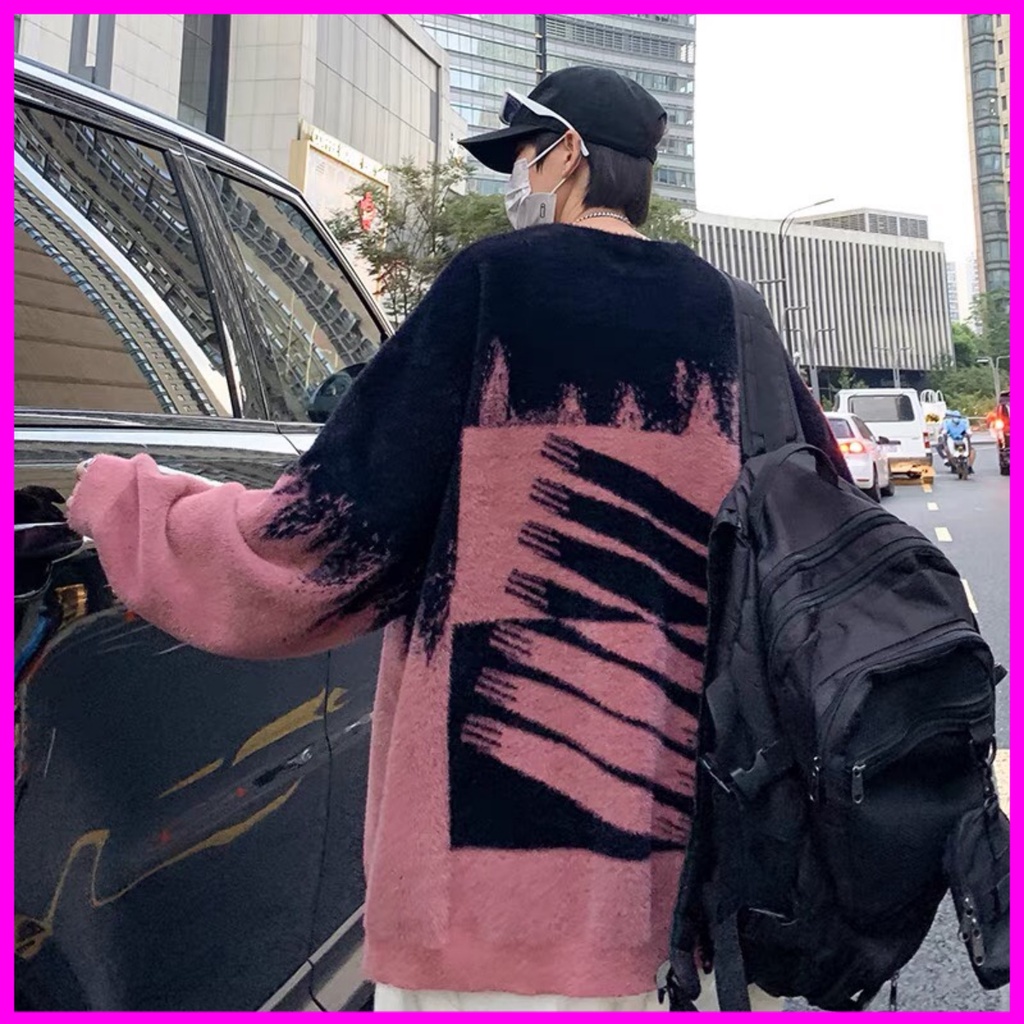 Áo len nam Form rộng phủ lông bên ngoài màu sắc độc đáo và ấm áp 2021