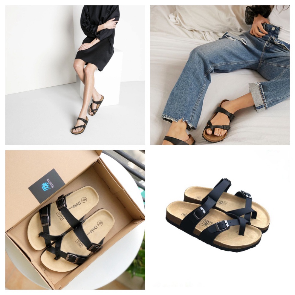 Dép Xỏ Ngón Nam Nữ Đế Trấu Màu Đen Detaunisex Mã DETA22D Full Box Chính Hãng