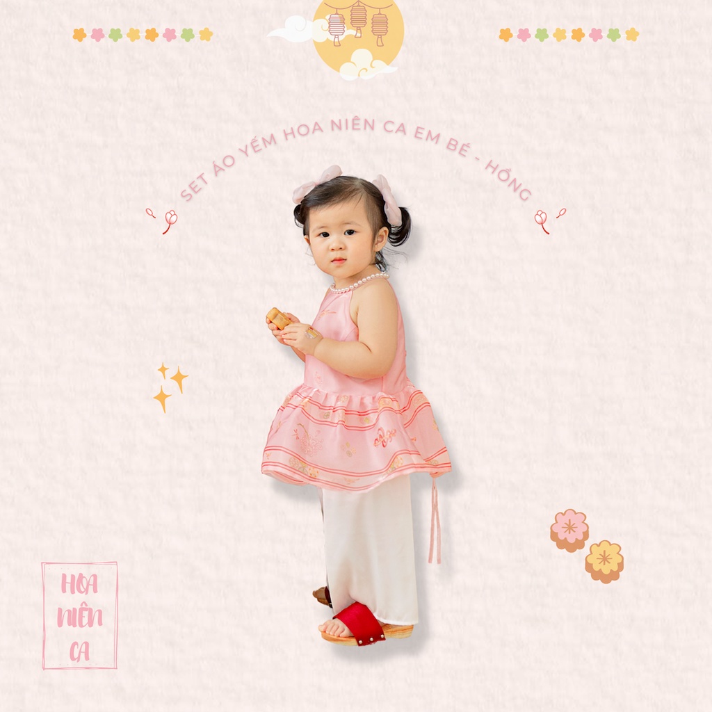 Sumire Store SET Áo yếm xòe organza Hoa Niên Ca BÉ - Hồng