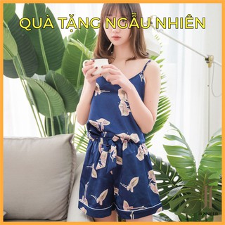 [ Freeship] [Ảnh Thật] Bộ đồ ngủ lụa 2 dây  họa tiết mùa hè 💖