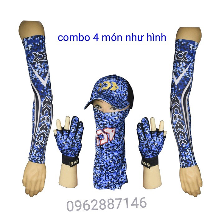 combo mũ câu cá +găng tay+quấn cổ+ống tay lure daiwa