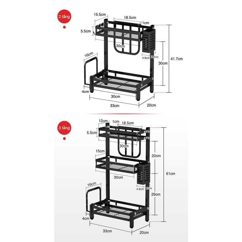 Kệ Gia Vị 3 Tầng - 2 tầng Thông Minh Chất Liệu Sắt Hộp Cao Cấp Sơn Tĩnh Điện