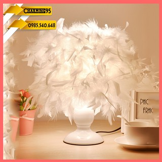 Đèn ngủ lông vũ mẫu chân bình trắng 28x25cm RE0013