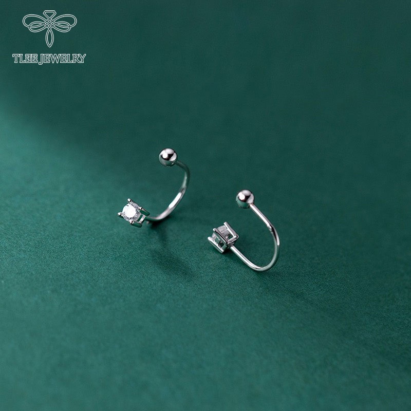 Khuyên tai bạc nữ TLEE mẫu nụ đá cong chốt bi vặn cá tính TleeJewelry B0252
