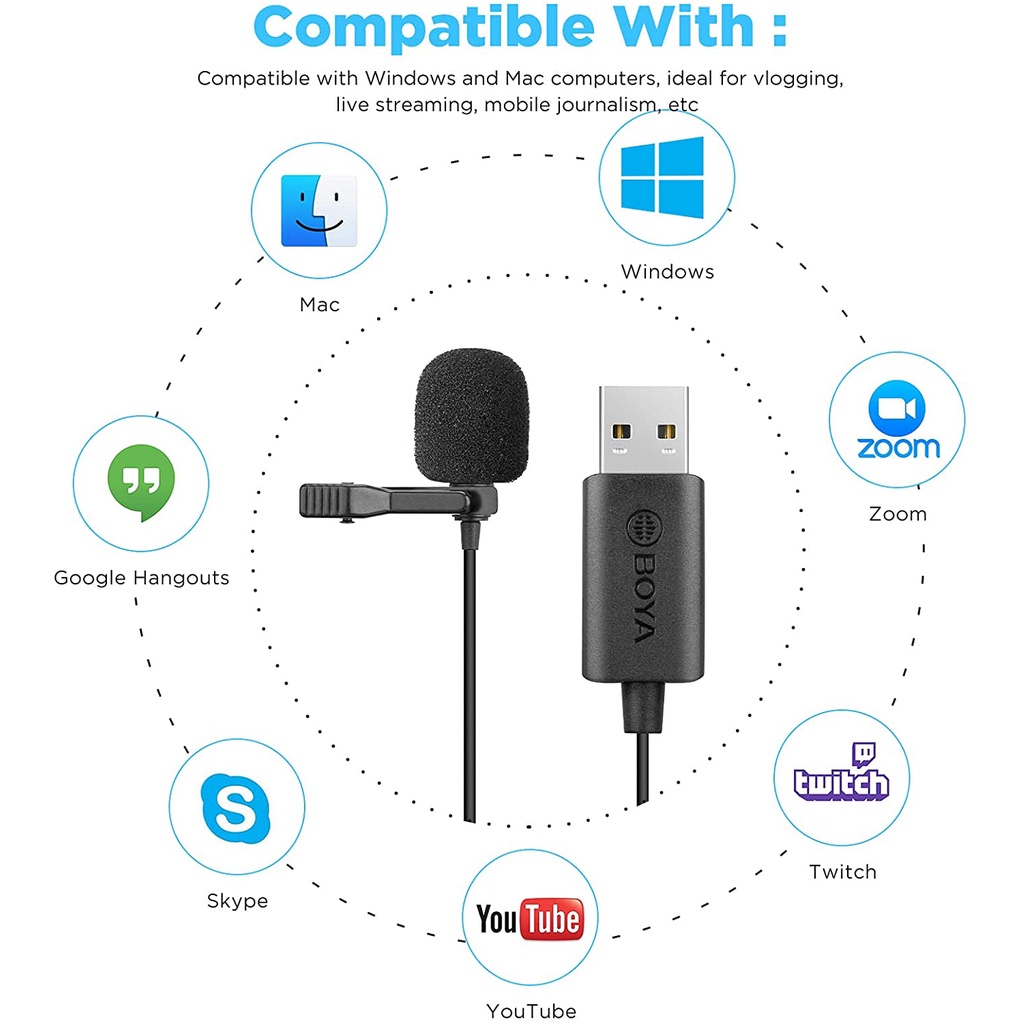 BOYA BY-LM40 - Mic thu âm cài áo có dây | Cổng USB | Dành cho Máy tính - Hàng Chính Hãng