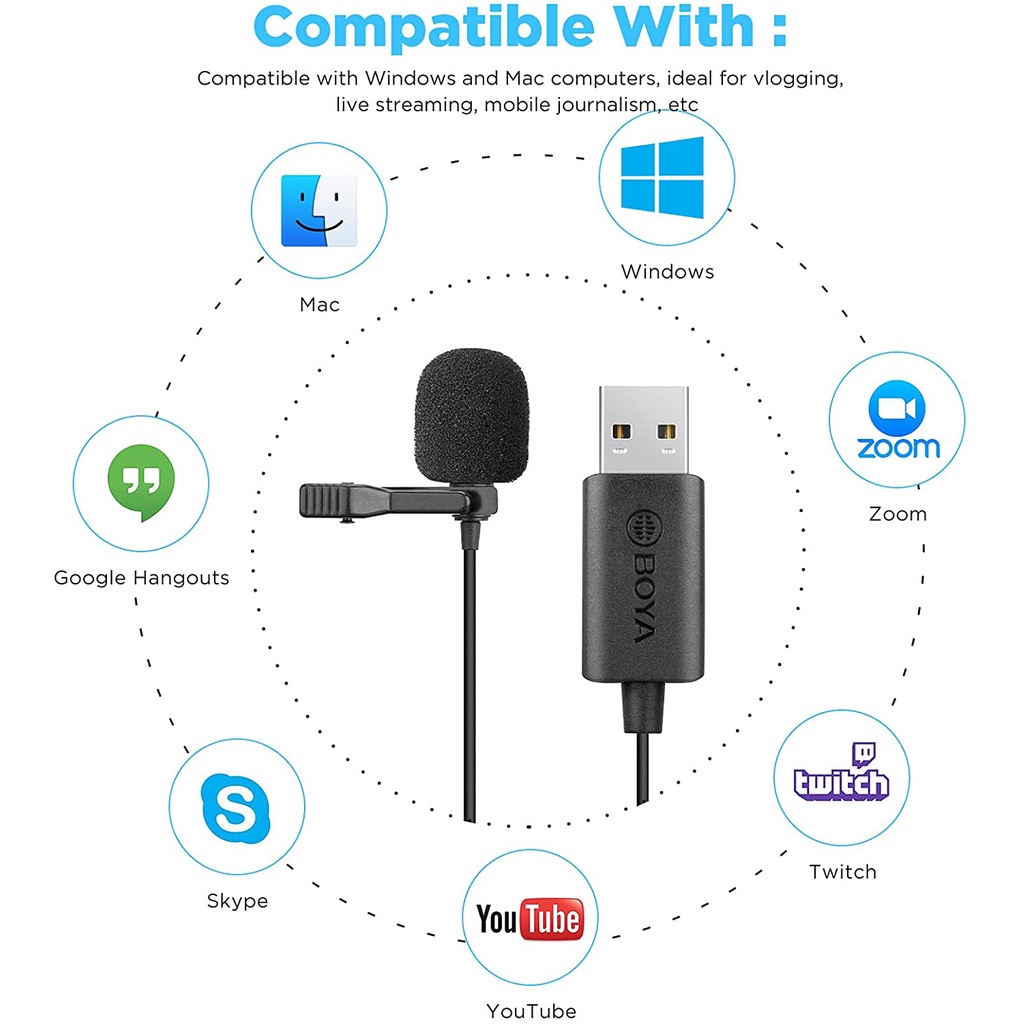 [BẢO HÀNH 2 NĂM] BOYA BY-LM40 - Mic thu âm cài áo có dây | Cổng USB | Dành cho Máy tính - Hàng Chính Hãng