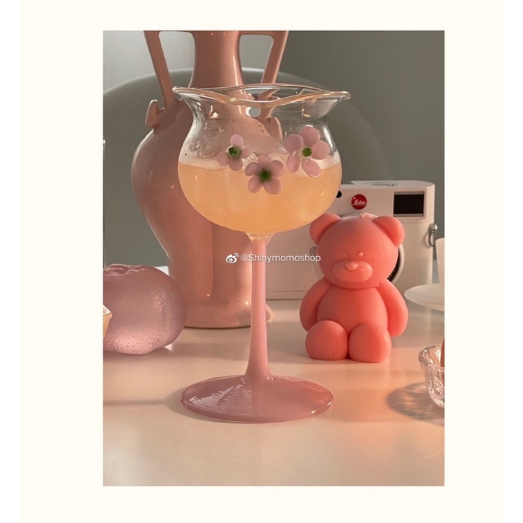 Ly thuỷ tinh màu hoa nhí phong cách ins siêu đẹp