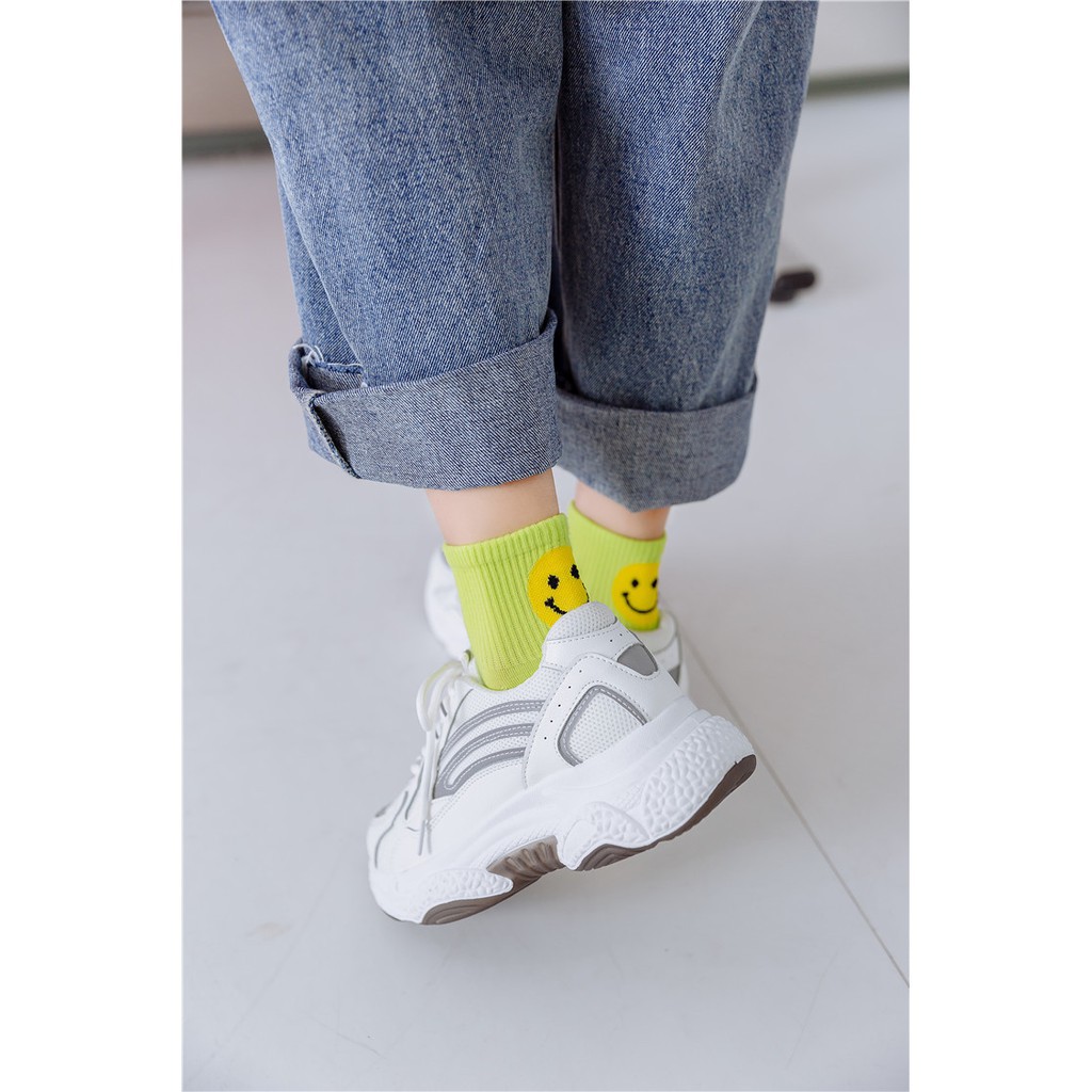 Tất nữ Hàn Quốc cổ cao họa tiết mặt cười chất liệu cotton cao cấp mềm mại thấm hút mồ hôi - T048