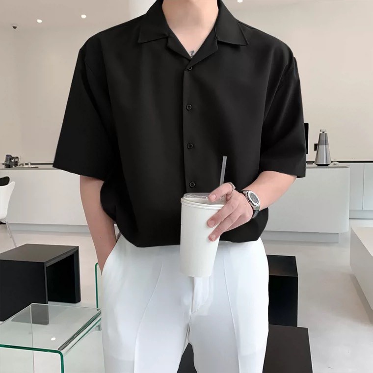 Áo tay lỡ POCA sơ mi ngắn tay nam, nữ hàng unisex form rộng  - sp 13