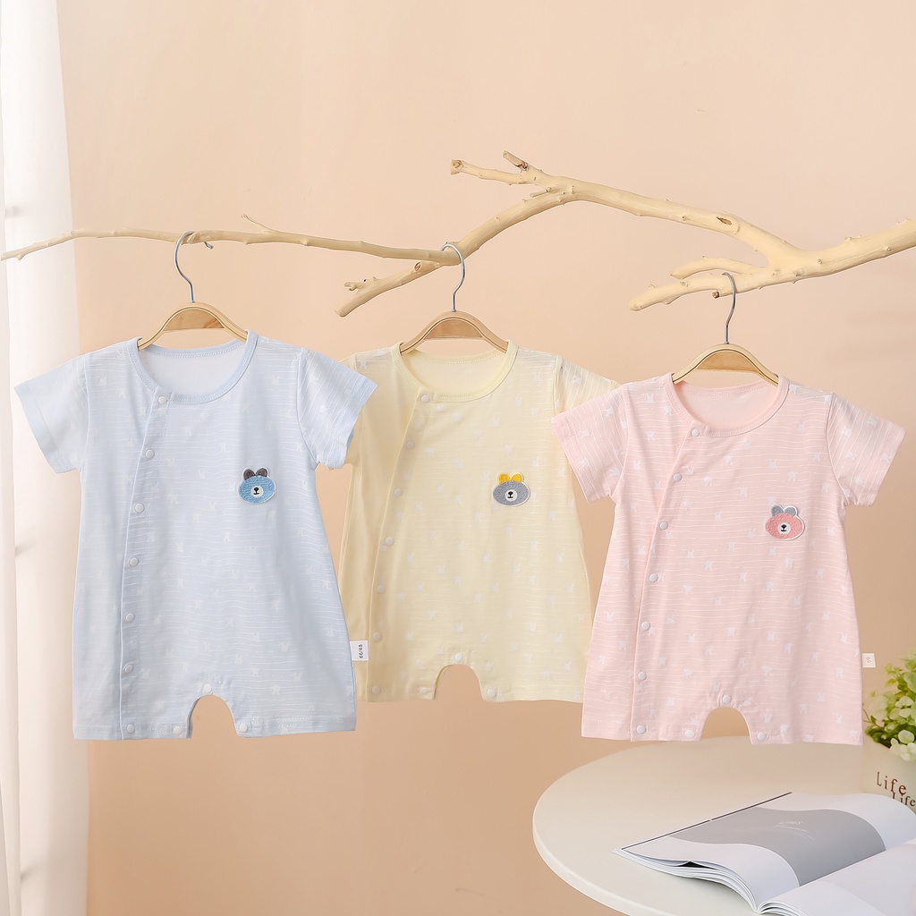 Áo liền quần ngắn tay cho bé trai và bé gái sơ sinh 3-12kg, cúc lệch, hàng cao cấp - BD55