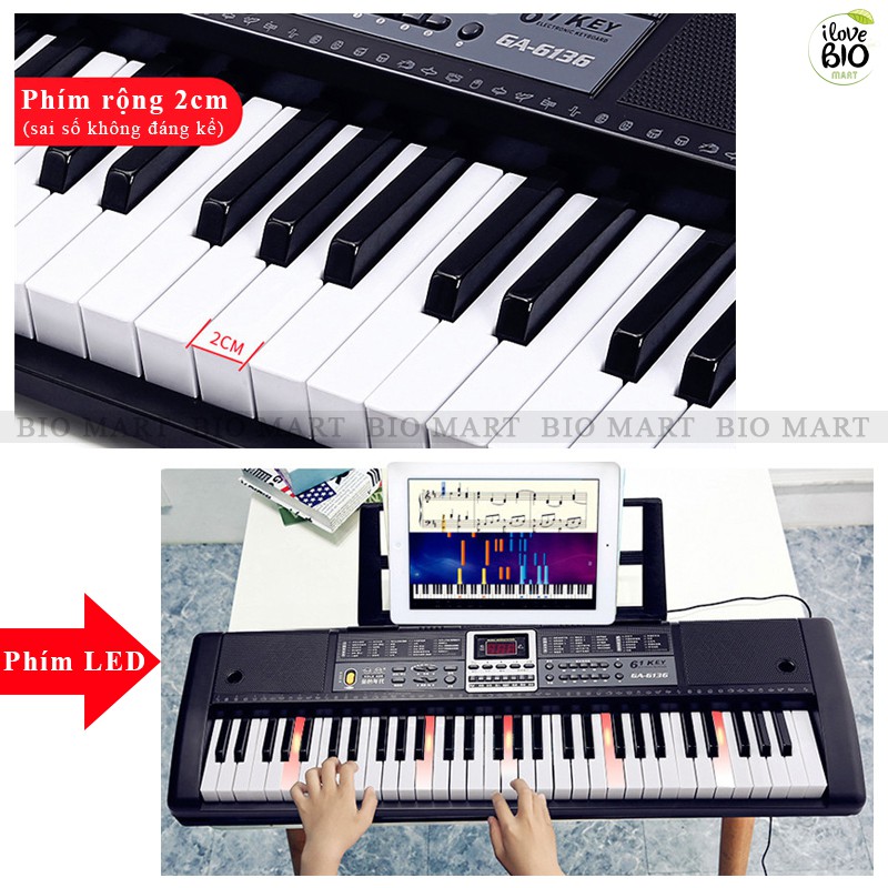 [PHÍM LED &amp; GIÁ ĐỠ]  Đàn Piano Đàn Organ Electronic Keyboard Đàn 61 phím Đàn điện cho người mới học – BIO174