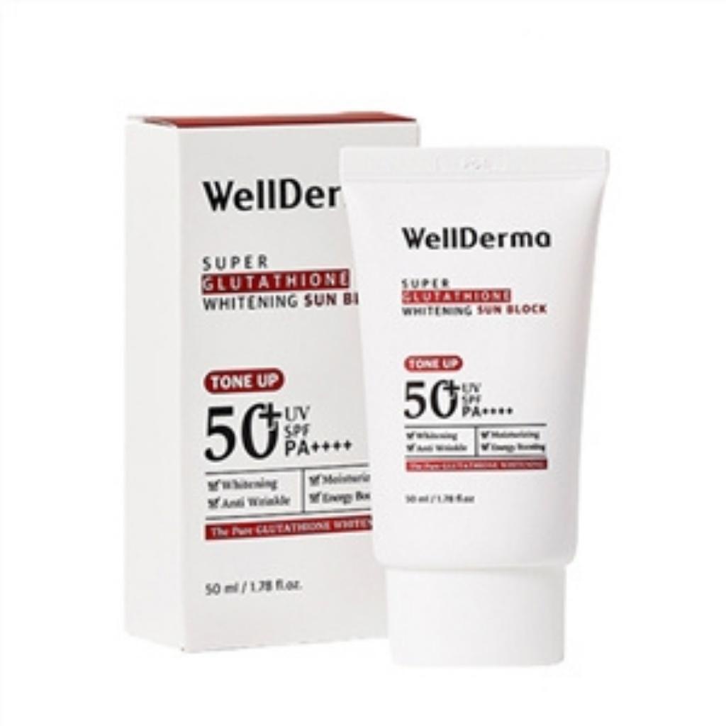 Kem chống nắng Wellderma Super Glutathione Whitening SunBlock ToneUp 50ml - Sale Chính hãng