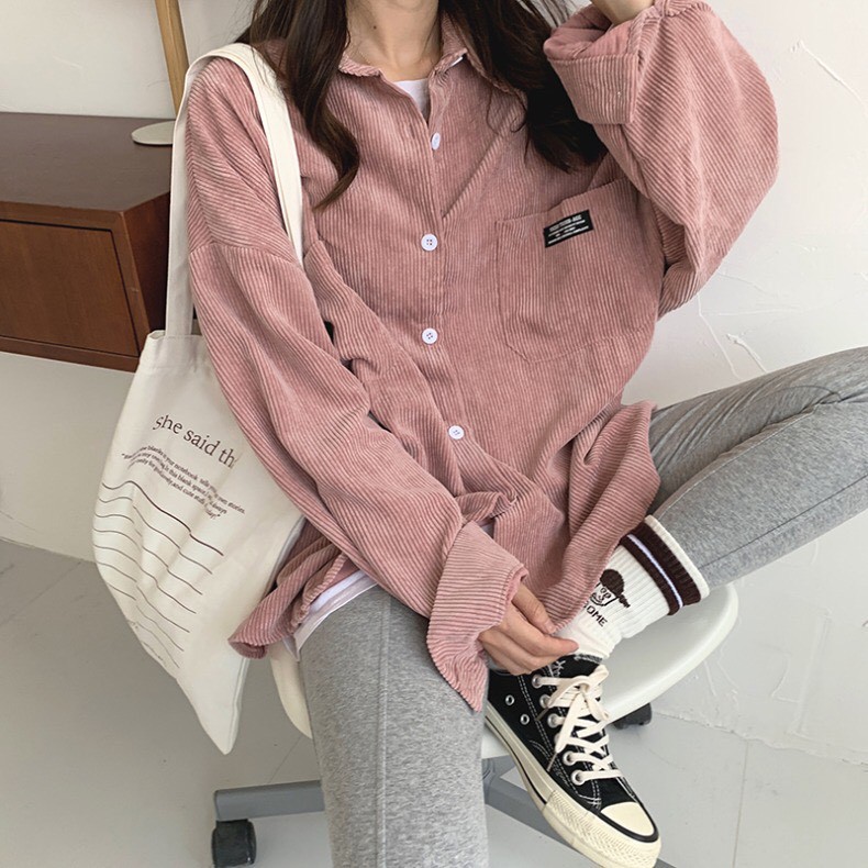 Áo khoác sơmi kaki nhung unisex form rộng LOGO TÚI nam nữ ulzzang Wind | BigBuy360 - bigbuy360.vn