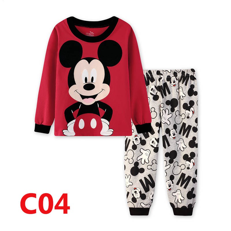 Bộ đồ ngủ 2 món áo thun tay dài + quần dài in hình chuột Mickey hoạt hình cho bé trai