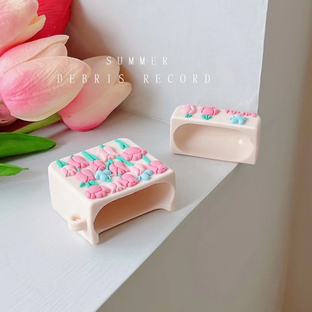 Vỏ Bảo Vệ Hộp Sạc Tai Nghe Airpod 1 2 3 pro Bằng Silicon Mềm Hình Hoa tulip Hồng 3D Dễ Thương
