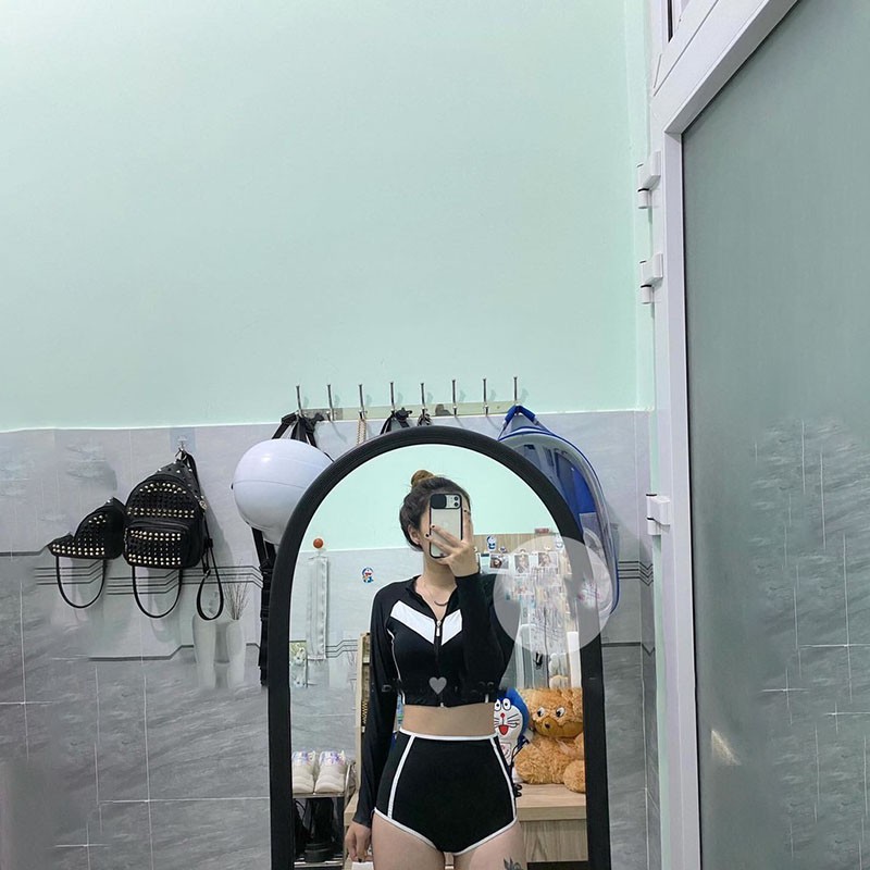 [Size M,L] Bikini đồ bơi 2 mảnh dài tay cạp cao có khóa kéo thể thao năng động đi biển thun lạnh co dãn 4 chiều DBN012 | BigBuy360 - bigbuy360.vn