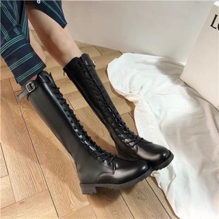 Boot dài nữ đan dây cá tính cao 4cm