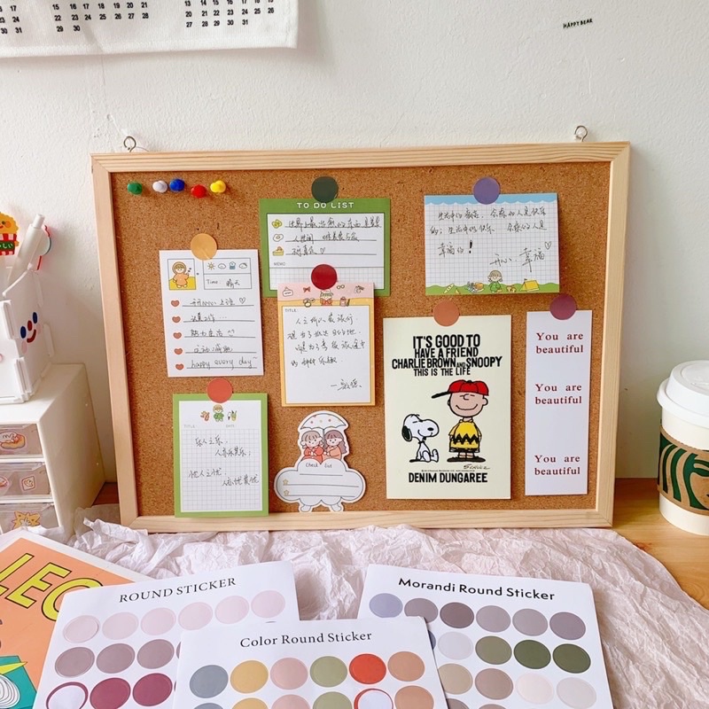 Set 48 tấm hình dán tròn round sticker, phụ kiện dán postcard, dán ảnh