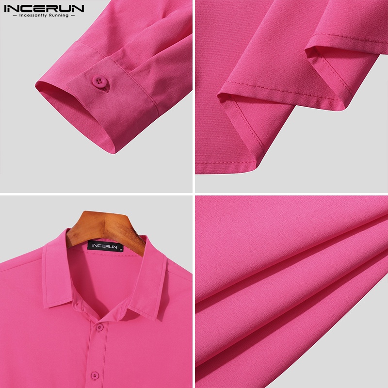 INCERUN Áo Sơ Mi Nam Dài Tay Màu Trơn Thiết Kế Đục Lỗ Thời Trang Dự Tiệc