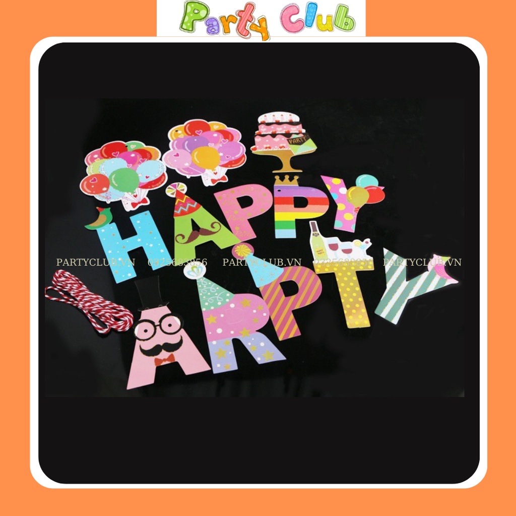 Dây treo chữ Happy Birth Day trang trí sinh nhật hình ria mép