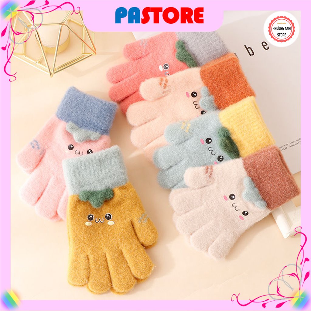 Găng tay len giữ ấm dành cho bé trai, bé gái từ 2-5 tuổi mùa đông, họa tiết dễ thương.