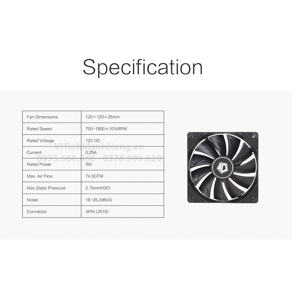 Quạt ID-Cooling XF-12025-SD | XF-12025-SW, 12cm, 4 pin PWM, 1800 rpm.