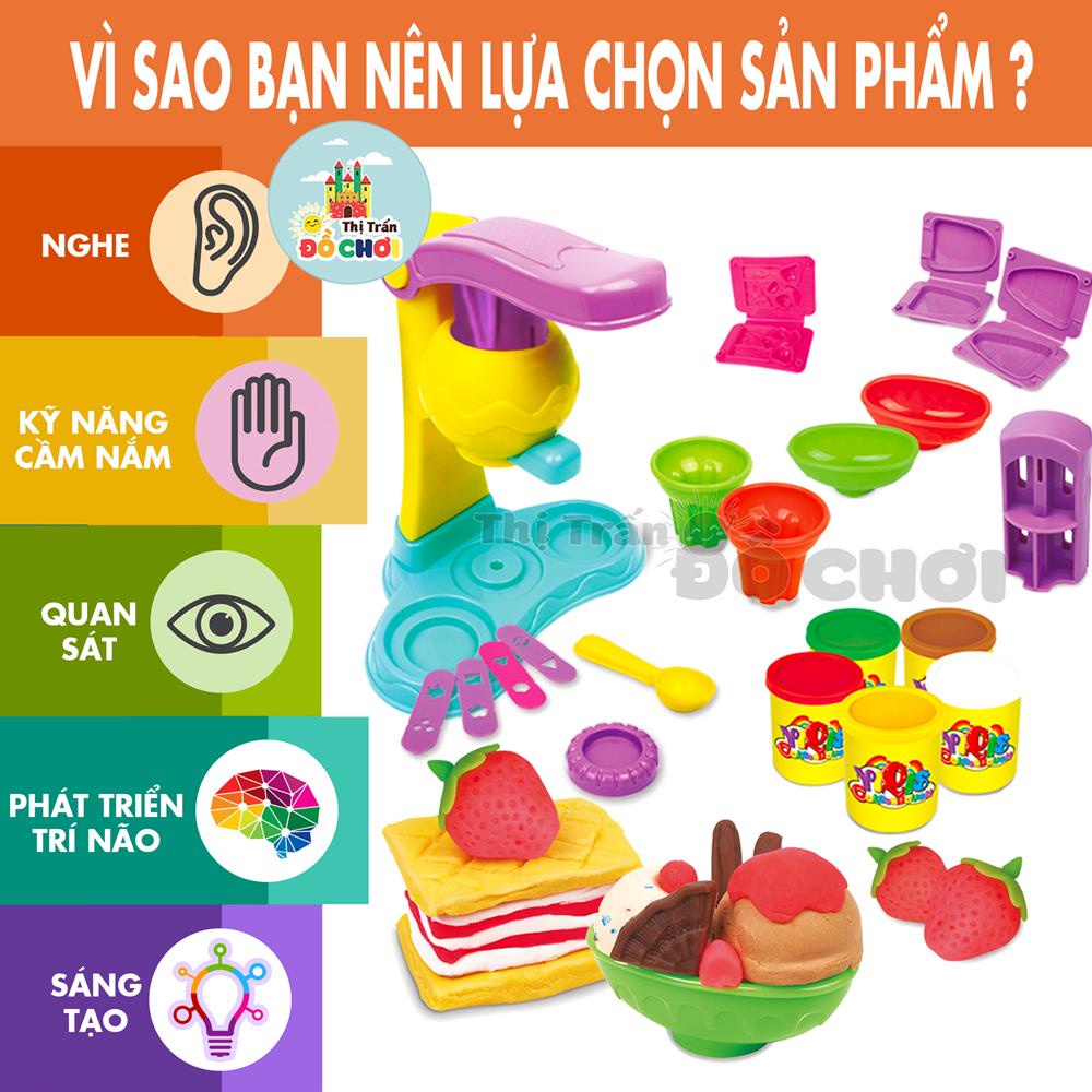 Đồ chơi nấu ăn cho bé gái đất nặn + 5 bịch đất sét nặn an toàn trẻ em mã 50088.50124