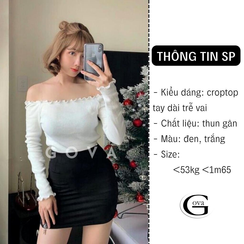 Áo Croptop TAY DÀI TRỄ VAI XOĂN Thun Gân Kiểu Sexy Nữ, Áo Thun Ôm Body Đẹp GOVA