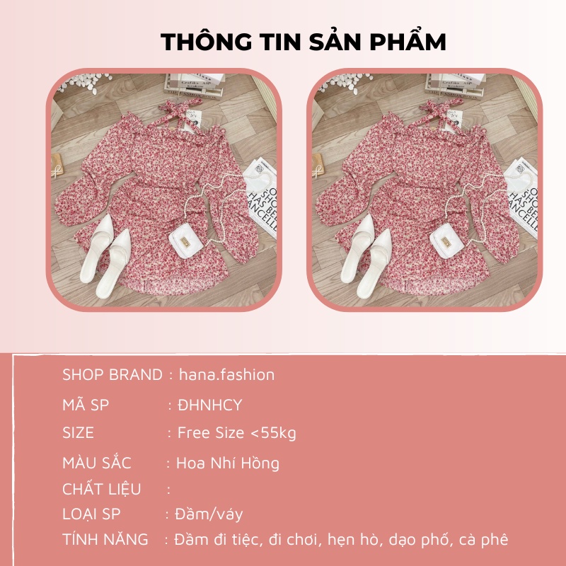 Đầm hoa nhí hồng cổ yếm váy nữ vintage bèo xếp ly đi chơi đi du lịch sang chảnh