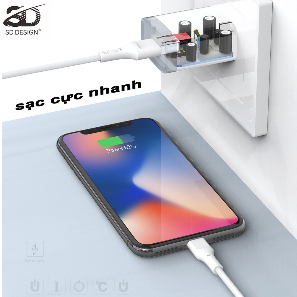 Bộ sạc nhanh SD B03 chính hãng dòng QC 2.0 iphone/android casealpha