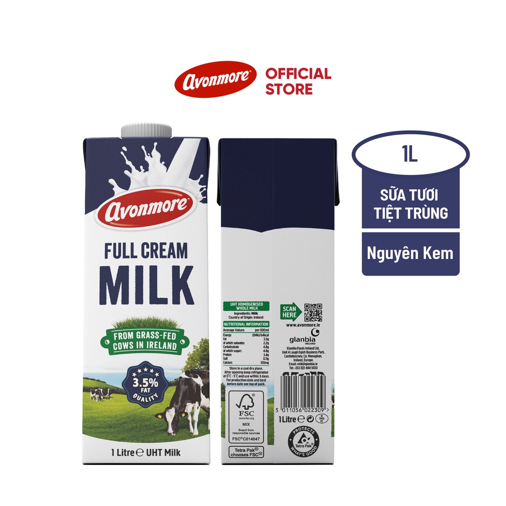 Sữa Tươi Tiệt Trùng Avonmore nguyên kem 1l - 2 hộp