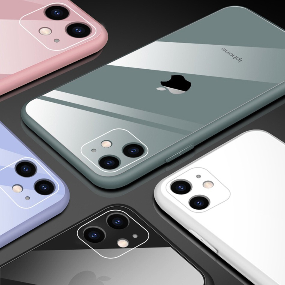 C Ốp điện thoại mặt kính cường lực kèm dây đeo cho Iphone 11 Pro X Xr Xs Max 6plus 7plus 8plus 6 7 8 Plus 45 12