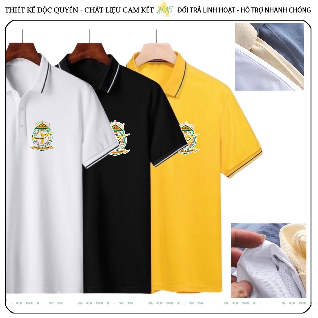 ÁO POLO NÓN LÁ TÔI YÊU VIỆT NAM CHẤT CÁ SẤU MÈ ĐEN TRẮNG VÀNG UNISEX PHÔNG NAM NỮ THUN CỔ BẺ BASIC GIA ĐÌNH AOMIVN
