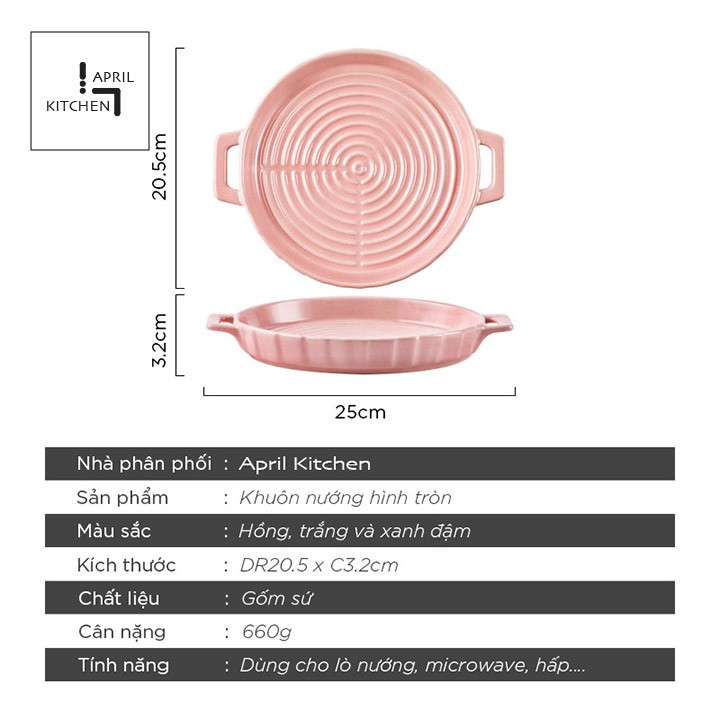 Khay nướng bánh gốm sứ hình tròn tay cầm cách nhiệt khuôn nướng thịt đút lò KNB02