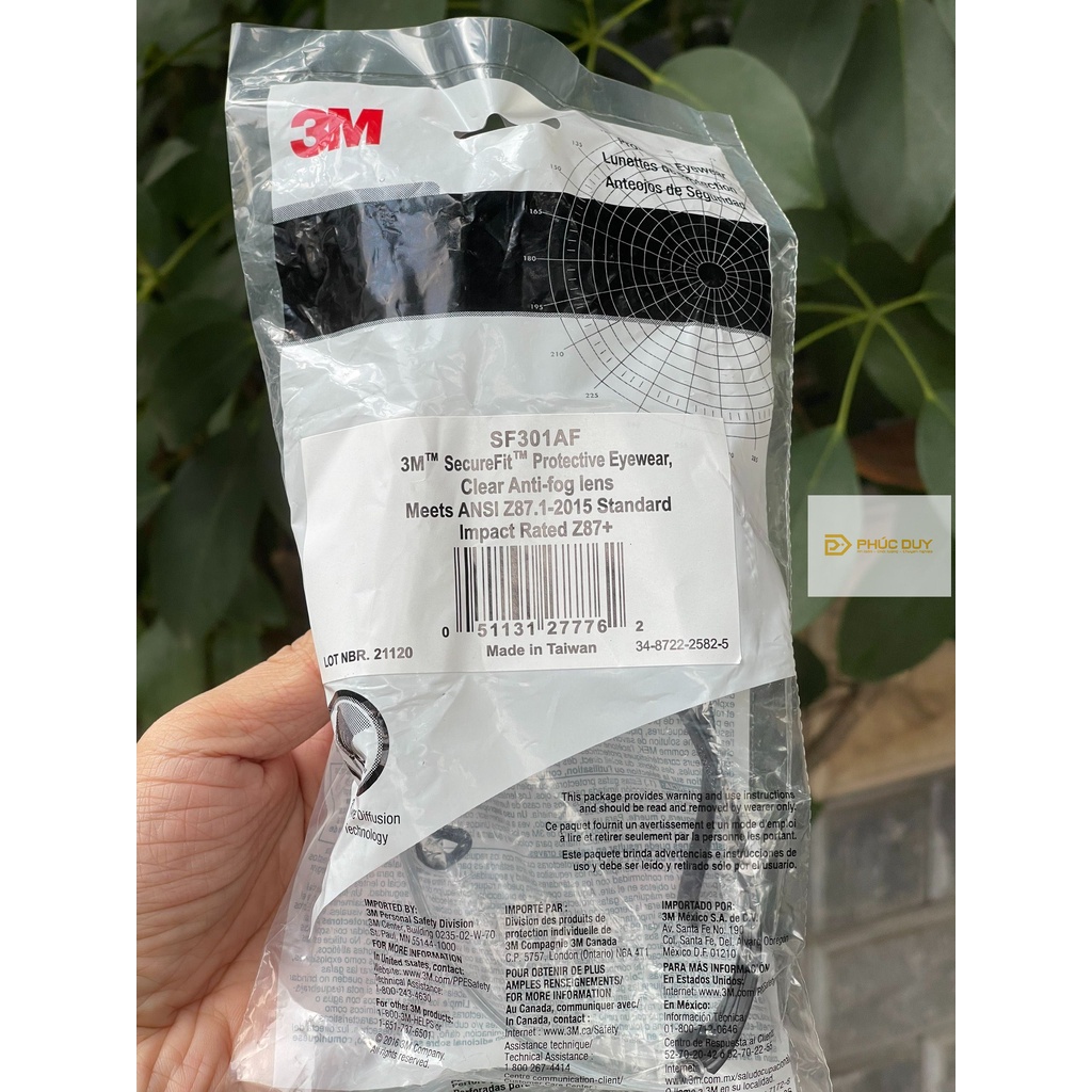Kính Chống Bụi 3M™ SF301AF CHÍNH HÃNG , Chống Đọng Sương, Trong Suốt
