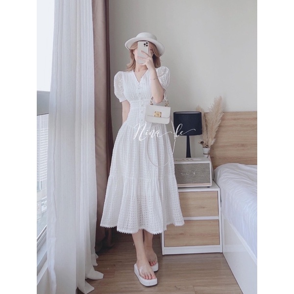 Maxi trắng lưới ô nina le