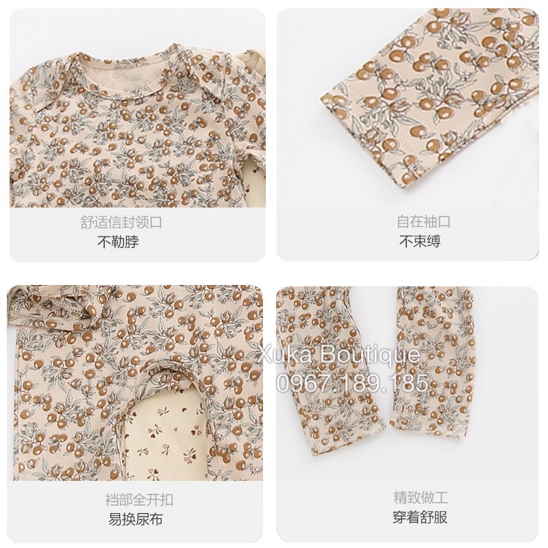 Bộ Body Cho Bé 0-2 Tuổi Style Hàn Quốc Cotton Tự Nhiên Dài Tay Thu Đông Hoạ Tiết Dễ Thương Cực Đẹp