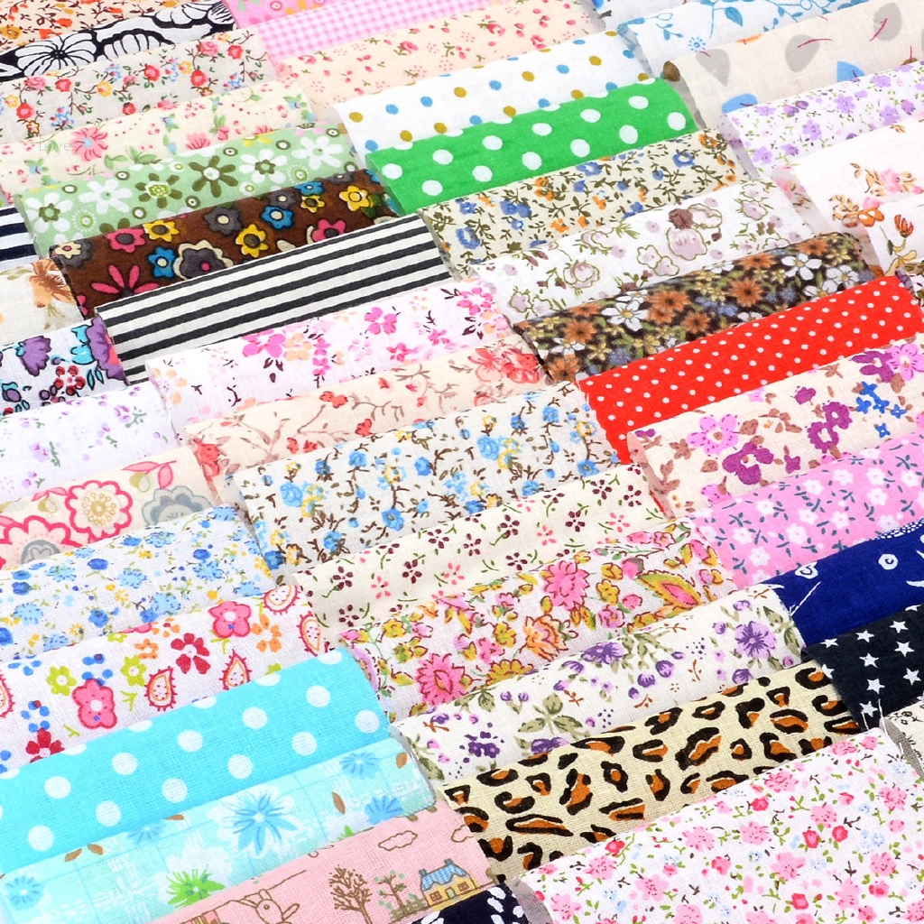 Set 60 cuộn vải cotton nhiều họa tiết xinh xắn dễ thương 10*10cm