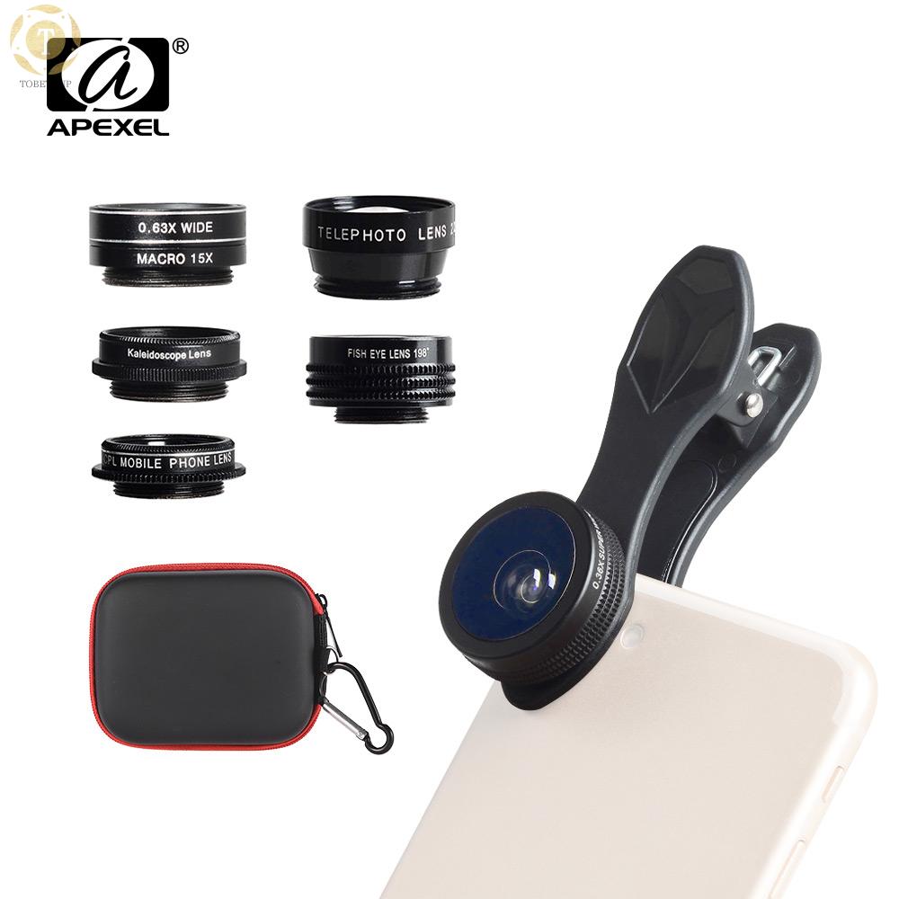Shipped within 12 hours】 APEXEL APL-DG7 7 in 1 Cellphone Lens Kit 198° Fisheye Lens 0.36X Wide Angle Macro Lens CPL Kaleidoscope 2X Telescope Lens for iPhone Samsung Huawei Xiaomi Phone Phone Lens [TO]