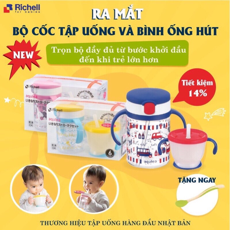 Set Bình Ống Hút Và Cốc 3 Giai Đoạn Richell Chính Hãng