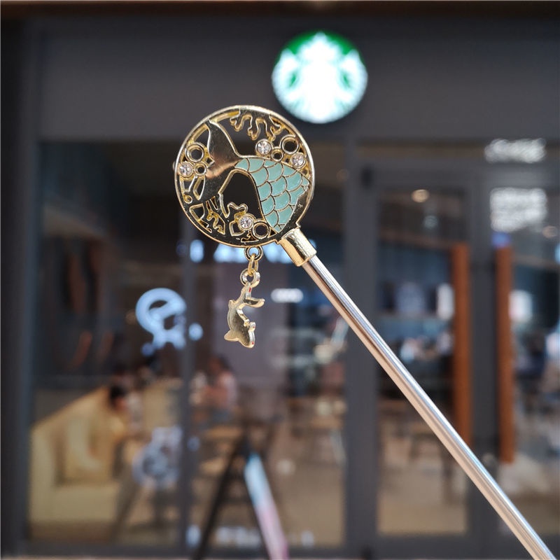 Muỗng cà phê que khuấy Starbucks Nàng Tiên Cá Đuôi Cá Sakura Âm Nhạc Ghi Chú Dài Tay Cầm Thìa Bằng Thép Không Gỉ