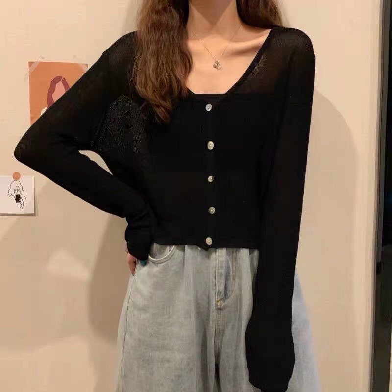 áo len khoác cardigan mỏng cổ tim cài khuy basic (6048#) | BigBuy360 - bigbuy360.vn