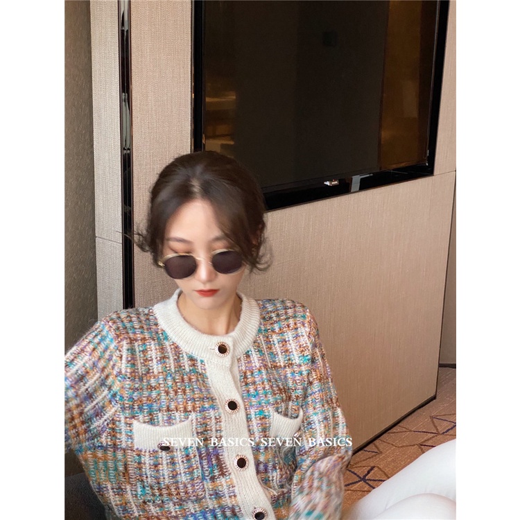 Áo cardigan dệt kim kẻ sọc màu cầu vồng thời trang mùa thu cho nữ | BigBuy360 - bigbuy360.vn