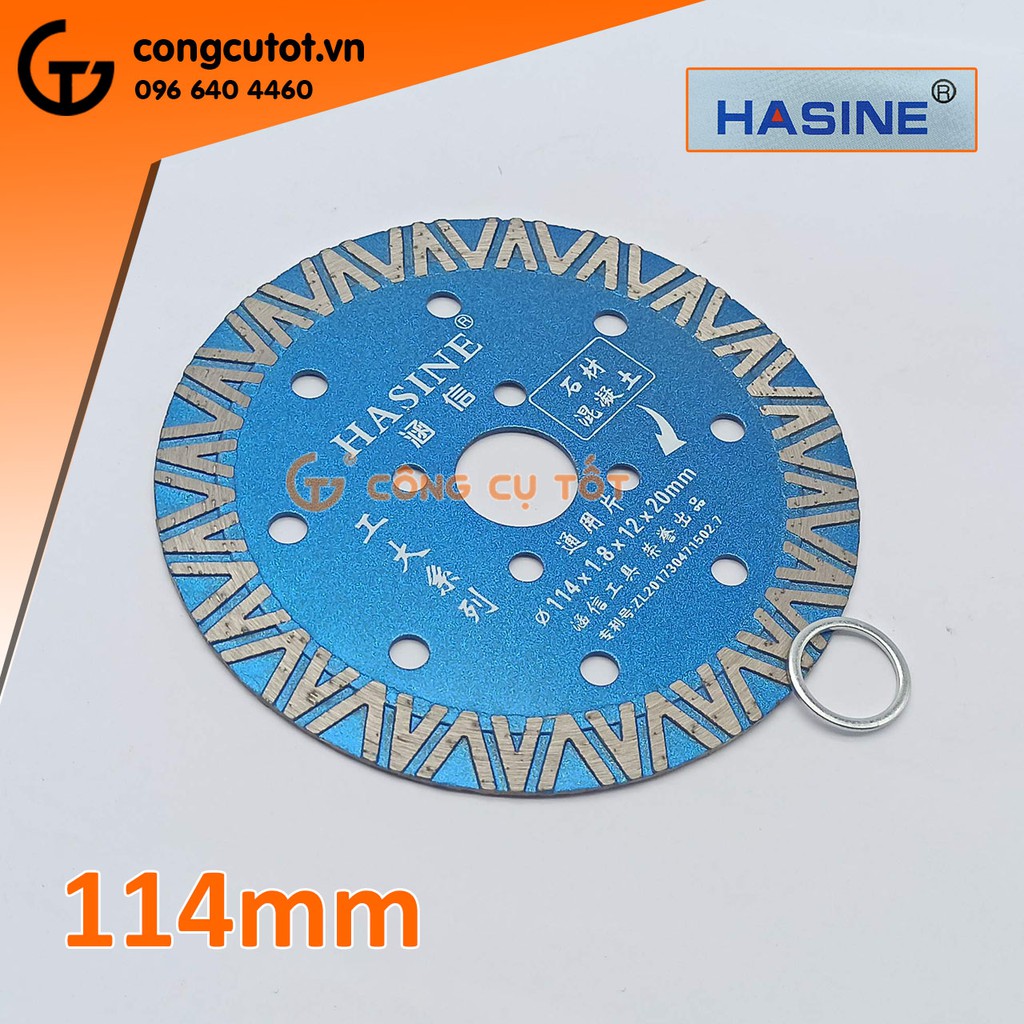 Đĩa cắt đá và bê tông Hasine Φ114 mạch 1.8mm me dạng VA sâu 12mm