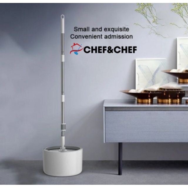 Bộ cây lau nhà Chef &amp; Chef chính hãng xoay 360 độ kèm cây chổi và 1 bông lau, thùng