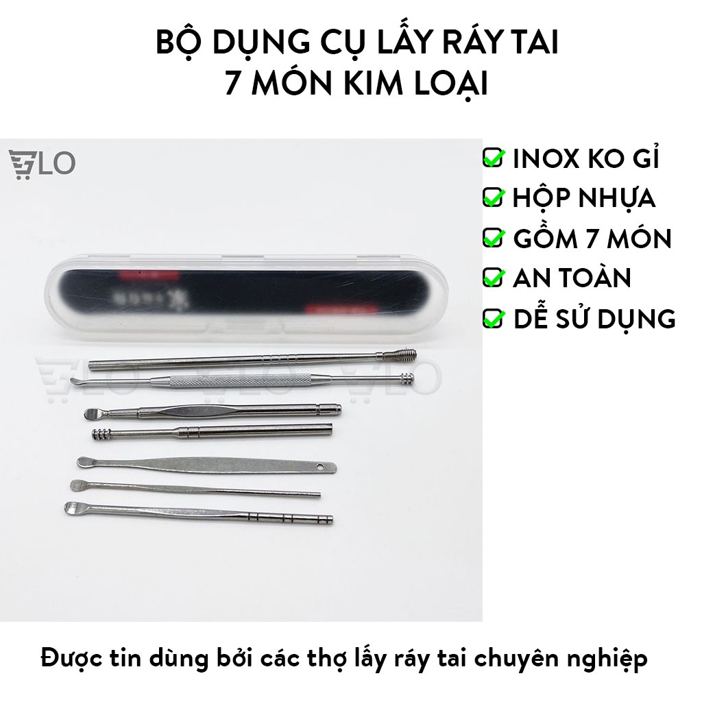 Bộ Dụng Cụ Lấy Ráy Tai 7 Món Kim Loại Mẫu Mới Cây Móc Lỗ Tai Chuyên Dụng