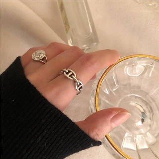 Nhẫn đeo tay kim loại khắc chữ H phong cách Hàn Nhật cổ điển