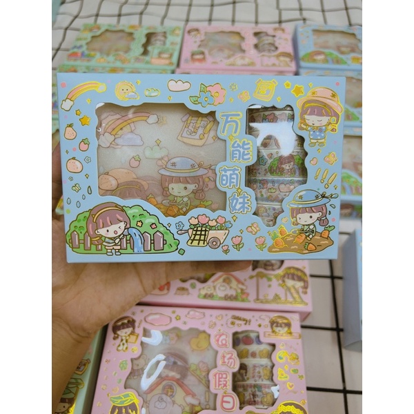 Hộp 6 sticker và 6 washi tape các màu trang trí takenote