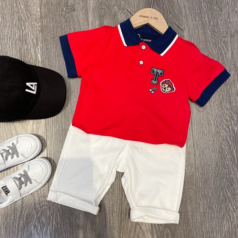 Áo polo cá sấu ngắn tay logo gấu cho bé yêu