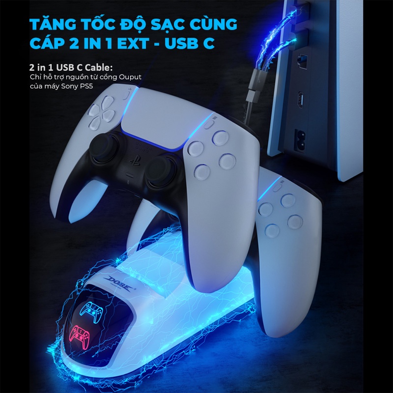 Đế sạc nhanh dock sạc tay cầm PS5 không dây DOBE Single Dual cho tay cầm chơi game Dualsense Controller PlayStation 5